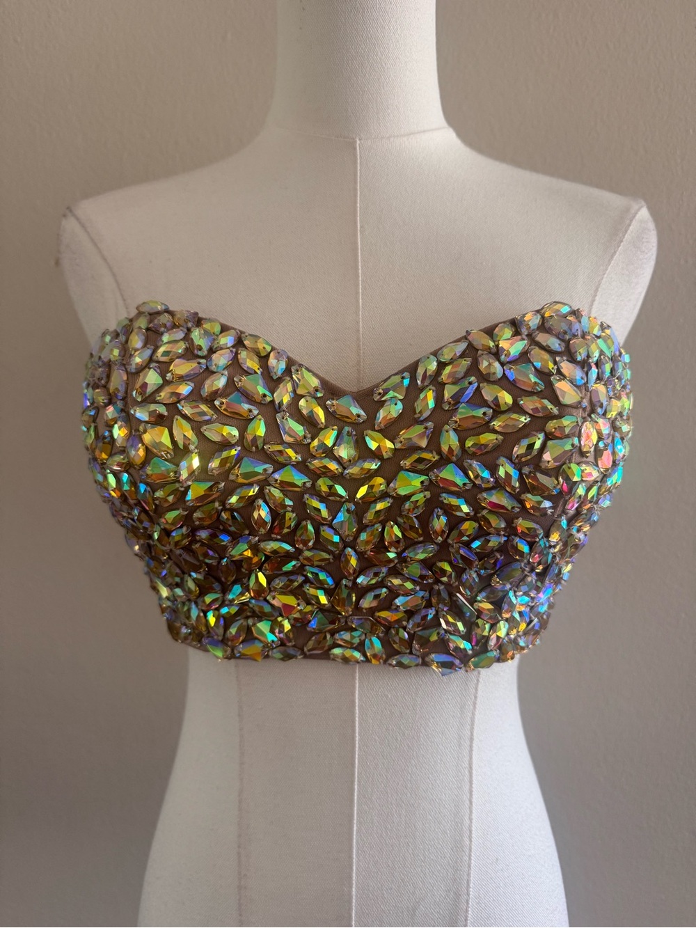 Marciano Y2K Iridescent Crystal Strapless Bustier Top